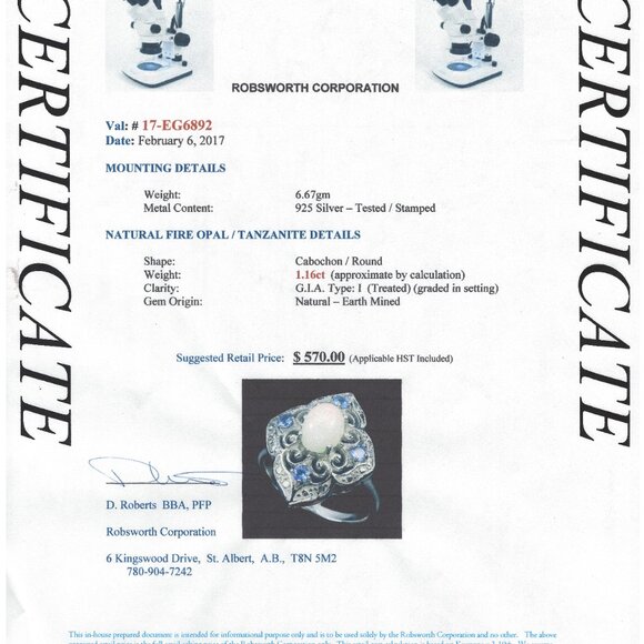 .925 Sterling Silver Natural Fire Opal & Tanzanite Ring Size 9.5 Value $570 - Picture 5 of 7